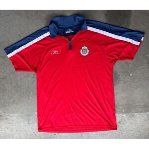 VTG Mens Sz Large Guadalajara CHIVAS 1/4 Zip Polo Shirt Blue REEBOK